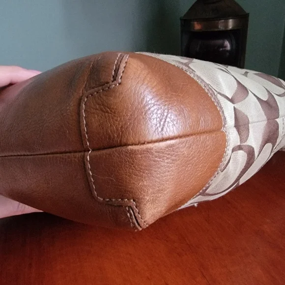 Coach North South Signature Duffel in Khaki Jacquard w/ Brown Leather #F17490 - Picture 9 of 15